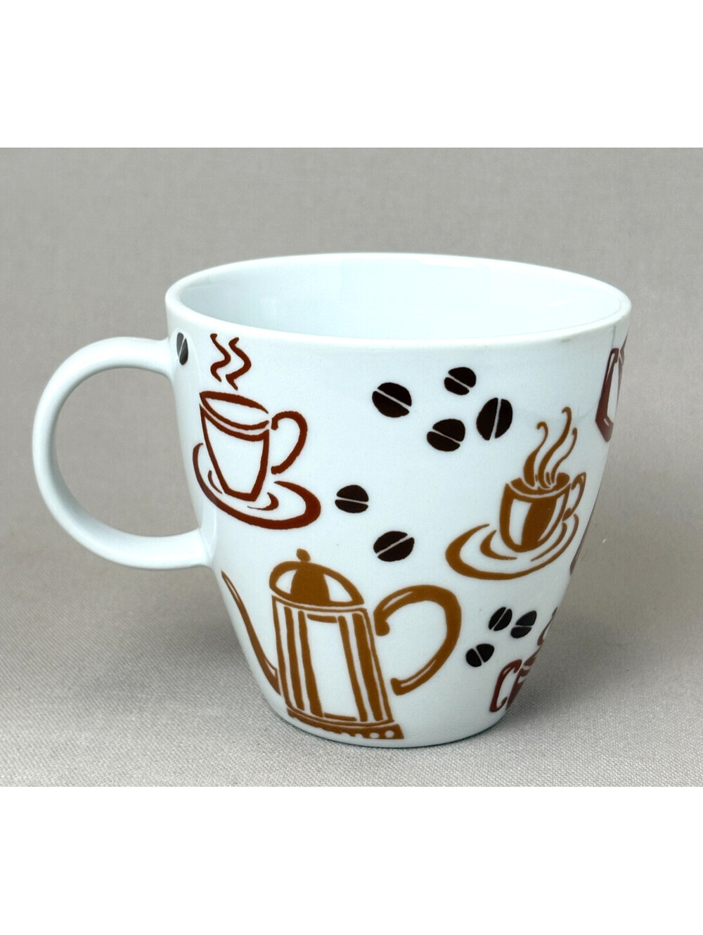 Bed Bath & Beyond Coffee Mug French Press Beans Barista Theme Brown Ceramic